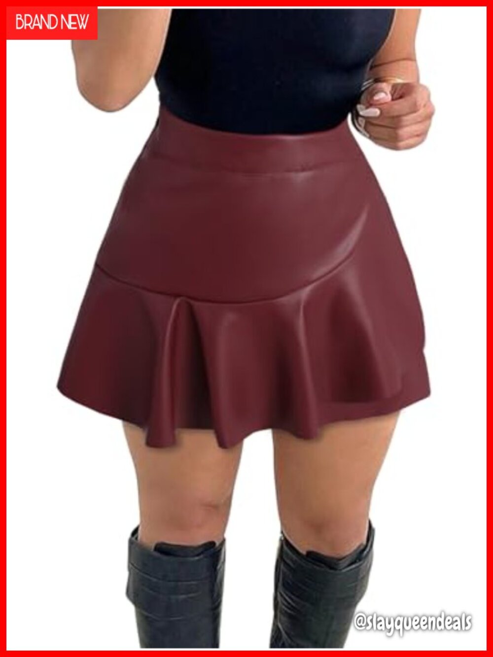 PU Leather High Waisted Split Hem Miniskort Bodycon Skirt Sexy